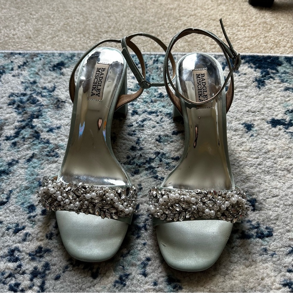 Badgley Mischka Clara Embellished Strap Evening Shoe in Blue Radiance